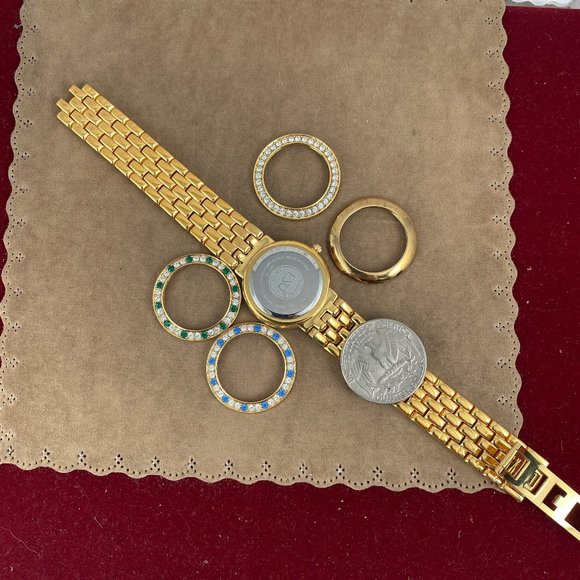 SOLD. Vintage Exquisite Movado EAQ Swiss Watch with 5 Removable Crystal Bezels - Picture 9 of 16